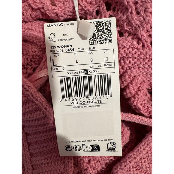 MANGO NWT Open Crochet Knit Halter Neck Pink Maxi Dress Size 8 - Picture 8 of 10